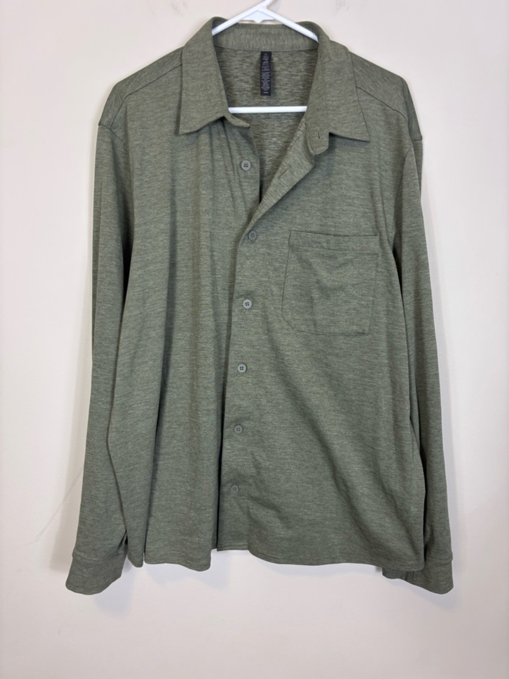 Z by Zella Heathered Olive Green Men’s Knit Long Sleeve‎ Button Front Shirt XL